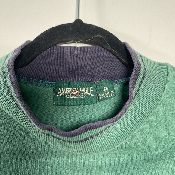 Vintage American Eagle Retro High Neck Pullover in Green w/ Purple Stripe - Medi - Picture 3 of 8